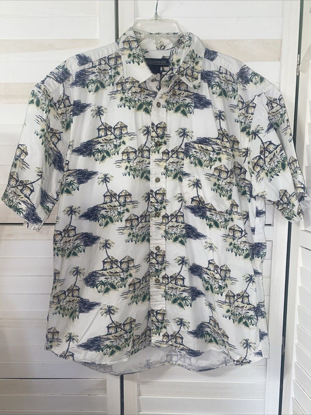 Crossings Men's Shirt Hawaiian Tropical Print Hawaiian Button Down Sz Large